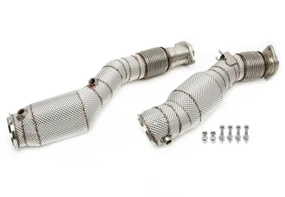 Downpipe with heat shield and catalytic converter BMW