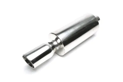 Stainless steel sport rear silencer universal 100 / 75mm round / flanged / bevelled