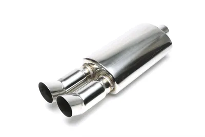 Stainless steel sport rear silencer universal 2 x 76mm DTM round / sharp