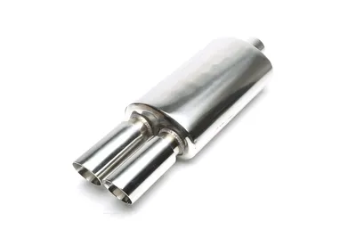 Stainless steel sport rear silencer universal 2 x 76mm round / bevelled / drawn inwards