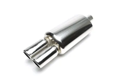 Stainless steel sport rear silencer universal 2 x 76mm round / bevelled