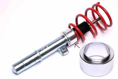 Aluminium adapter 38mm height for height adjustment of coil spring struts.
