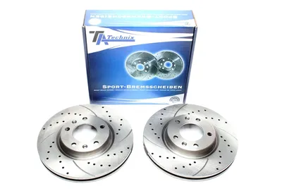 Sport brake disc set front axle perforated + slotted + internally ventilated Peugeot