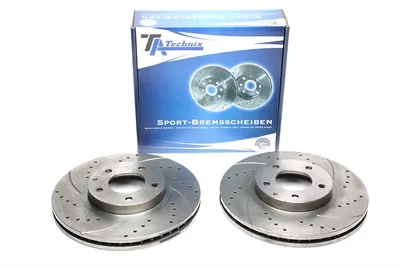 Sport brake disc set front axle perforated + slotted + internally ventilated Mazda