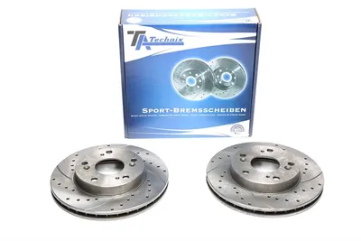 Sport brake disc set front axle perforated + slotted + internally ventilated Honda