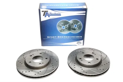 Sport brake disc set front axle perforated + slotted + internally ventilated Mitsubishi