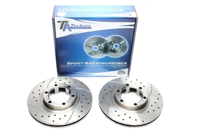 Sport brake disc set front axle perforated + slotted + internally ventilated Mitsubishi