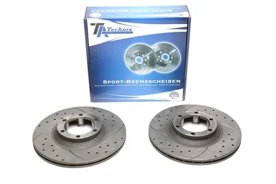 Sport brake disc set front axle perforated + slotted + internally ventilated Mitsubishi