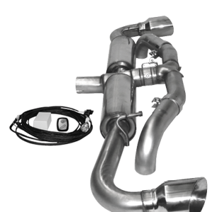 Silencieux arrière avec sortie d’échappement simple LH + RH 1 x Ø 100 mm, coupé à un angle de 30° (en style RACE) avec clapet d’échappement 1000