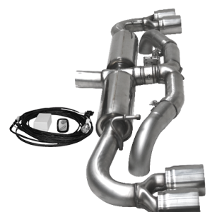 Silencieux arrière avec double sortie d’échappement gauche + à droite 2 x Ø 85 mm (style RACE) avec valve d’échappement