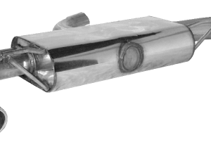 Silencieux arrière avec double sortie d’échappement LH + RH, 2 x Ø 76 mm avec lèvre, coupé à un angle de 20°
