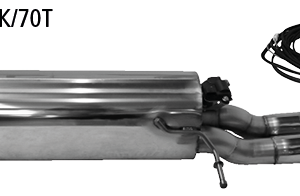 Silencieux arrière avec double sortie d’échappement 2x Ø 70 mm, coupé à un angle de 20° avec trappe d’échappement