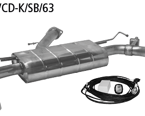 Silencieux arrière avec sortie d’échappement simple 1x Ø 63 mm LH+RH, avec trappe d’échappement