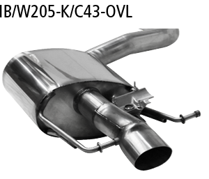 Silencieux arrière gauche avec sortie d’échappement ovale 90×60 mm, pour jupe arrière standard, avec clapet d’échappement, pour modèles avec clapet d’échappement standard à gauche