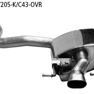Silencieux arrière droit, avec sortie d’échappement ovale 90×60 mm, pour jupe arrière standard, avec trappe d’échappement, pour modèles avec trappe d’échappement standard