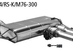Silencieux arrière avec double sortie d’échappement centrale 2x Ø 76 mm, avec clapet d’échappement pour véhicules avec silencieux arrière d’origine avec clapet d’échappement (avec câble adaptateur)