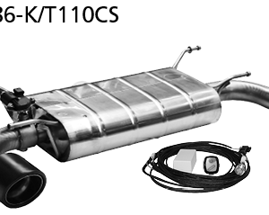 Silencieux arrière avec tube de sortie simple gauche. + à droite 1 x Ø 110 mm, carbone, coupe 25° (style RACE) avec valve d’échappement
